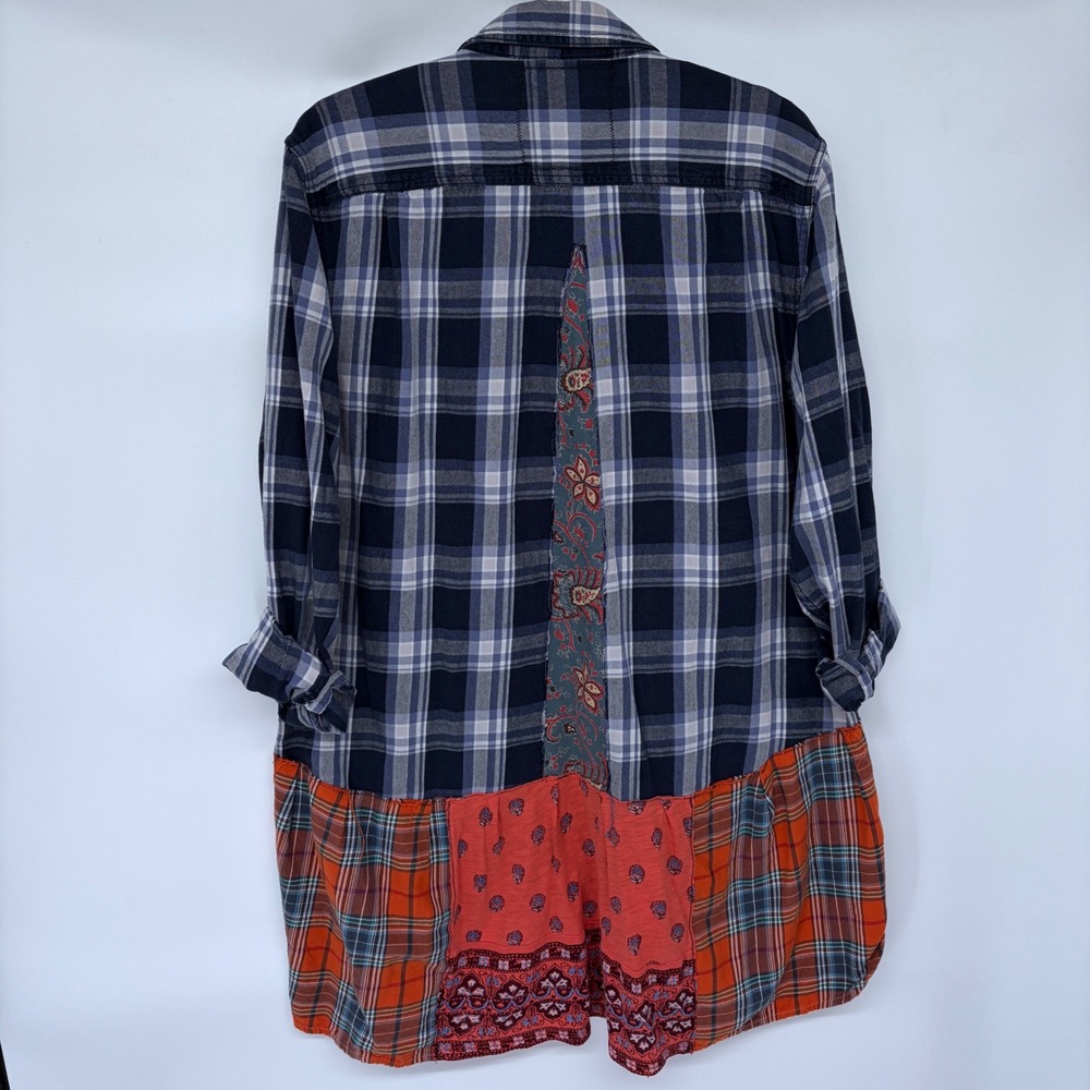 Paula Best Upcycled Art Wear Shirt XL Women's Patchwork Plaid Art Teacher Boho - Picture 4 of 6
